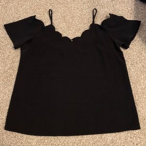 Black scalloped top blouse size small